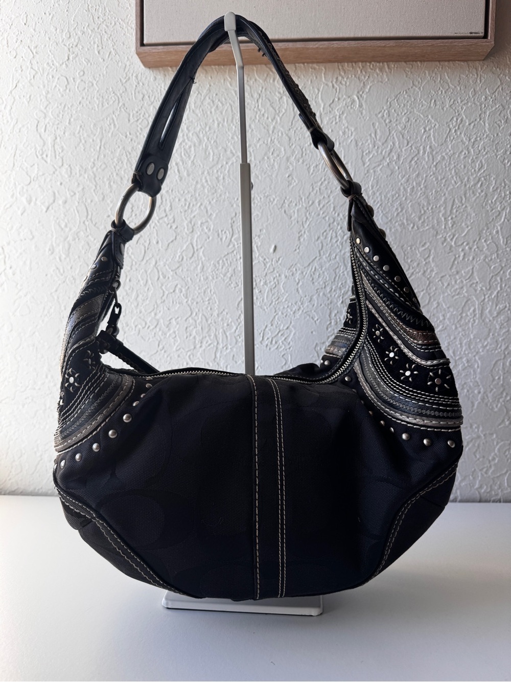 Coach Vintage RARE Y2K Black Studded Hobo Shoulder Bag